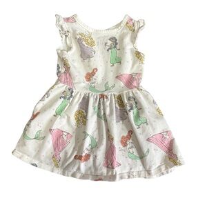 Disney Princess Print Kids Dress - White and Multicolor